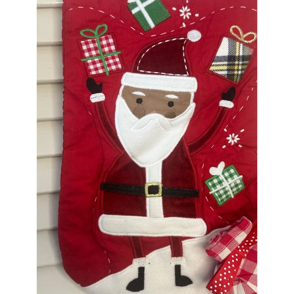 NWT Pottery Barn Kids Black African American Santa DAD Embroidered Stocking 19